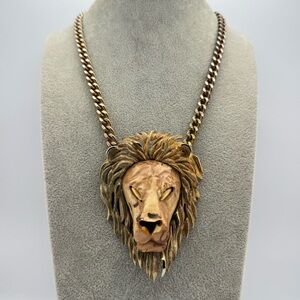 Vintage RAZZA Gold Lion Head Pendant Necklace 22” AS IS